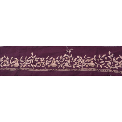 Sanskriti Vintage Sari Border Hand Embroidered 1Yd Craft Trim Ribbon Purple Lace
