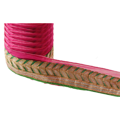 Sanskriti Vintage Sari Border Embroidered 1 Yd Trim Sewing Pink Craft Decor Lace