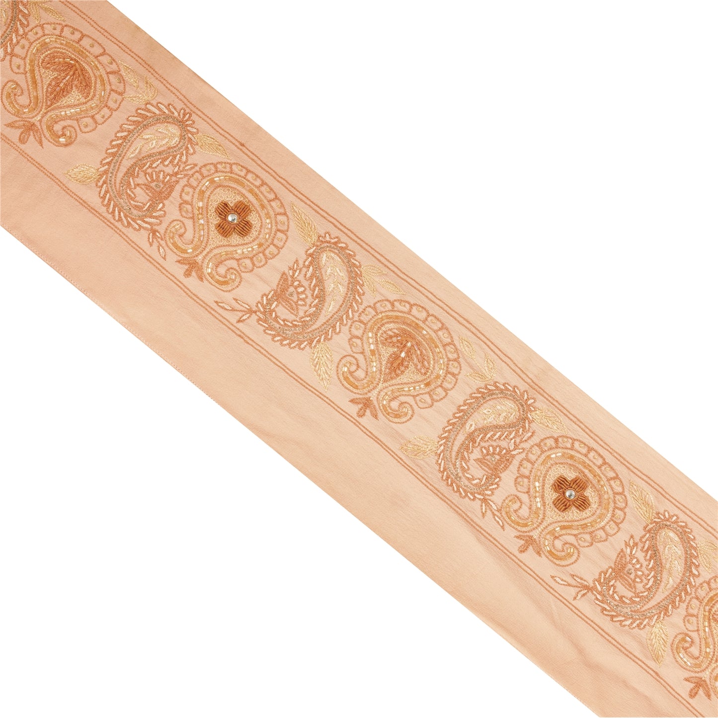 Sanskriti Vintage Sari Border Hand Beaded Zari 1YD Indian Trim Sewing Peach Lace