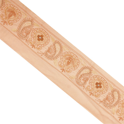 Sanskriti Vintage Sari Border Hand Beaded Zari 1YD Indian Trim Sewing Peach Lace
