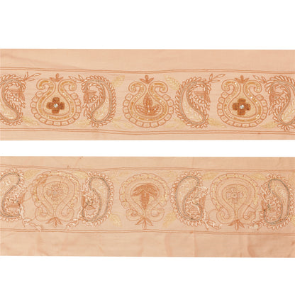 Sanskriti Vintage Sari Border Hand Beaded Zari 1YD Indian Trim Sewing Peach Lace