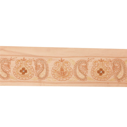 Sanskriti Vintage Sari Border Hand Beaded Zari 1YD Indian Trim Sewing Peach Lace