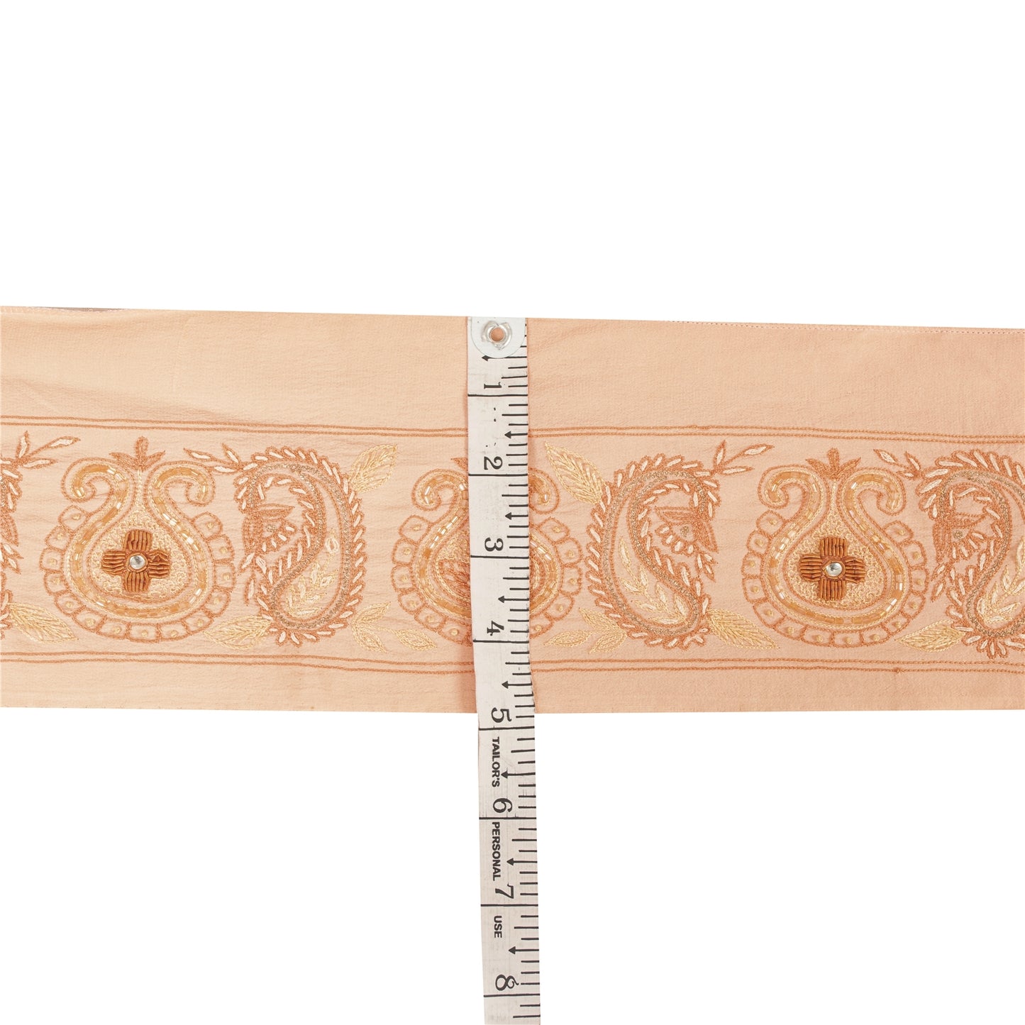 Sanskriti Vintage Sari Border Hand Beaded Zari 1YD Indian Trim Sewing Peach Lace