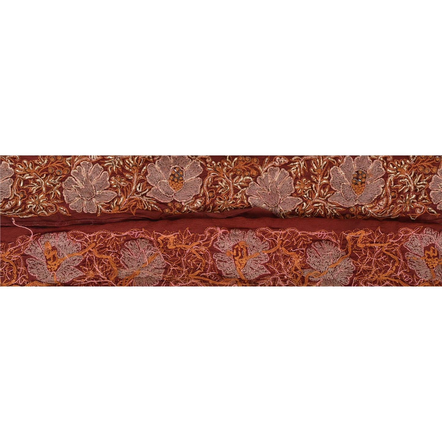 Sanskriti Vintage Sari Border Hand Embroidered 1 Yd Trim Sewing Brown Craft Lace