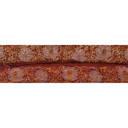 Sanskriti Vintage Sari Border Hand Embroidered 1 Yd Trim Sewing Brown Craft Lace