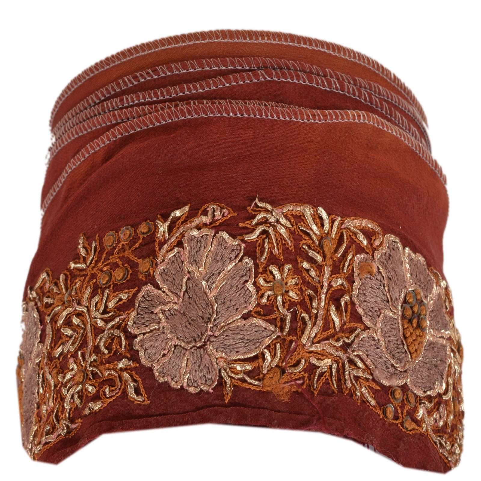 Sanskriti Vintage Sari Border Hand Embroidered 1 Yd Trim Sewing Brown Craft Lace