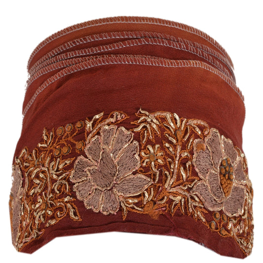 Sanskriti Vintage Sari Border Hand Embroidered 1 Yd Trim Sewing Brown Craft Lace