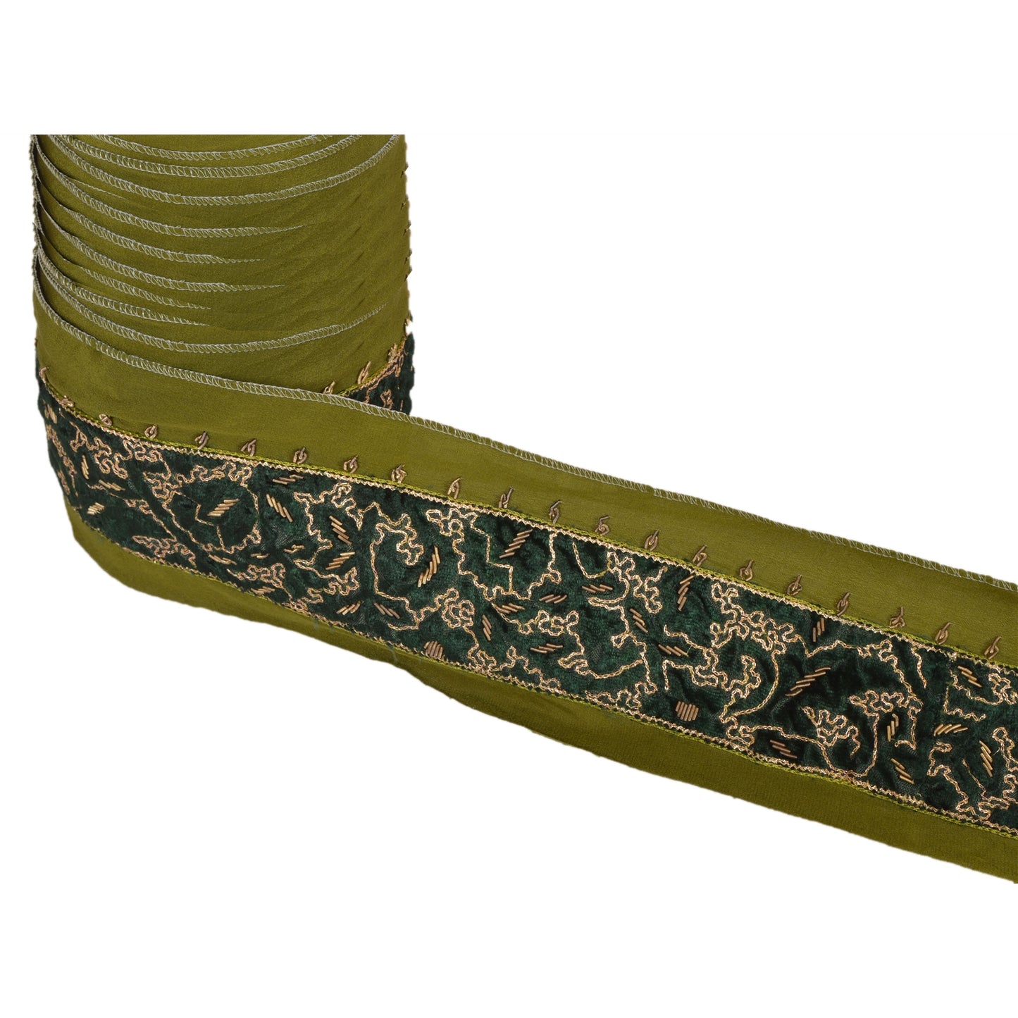 Sanskriti Vintage Sari Border Hand Embroidered 1 Yd Trim Sewing Green Craft Lace