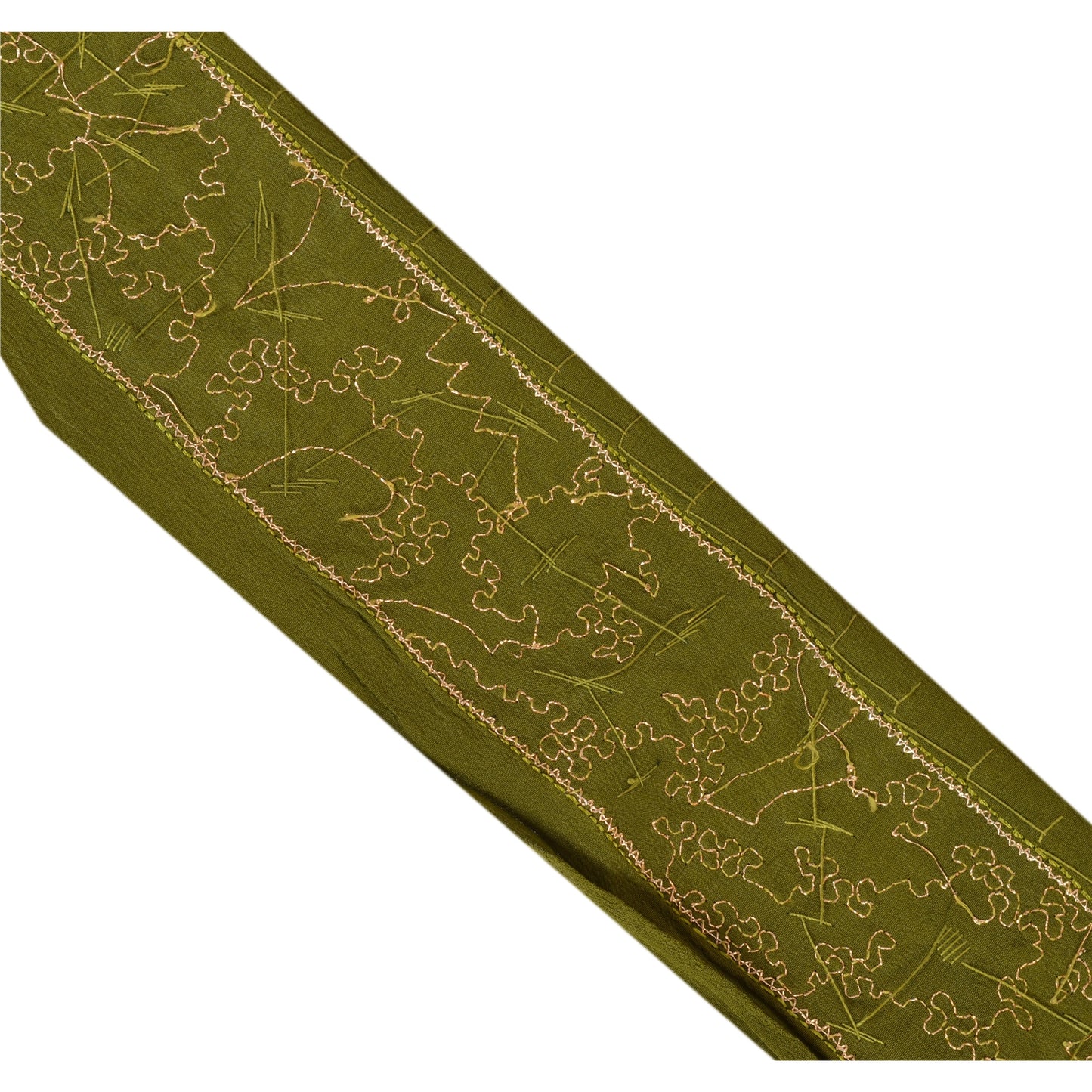 Sanskriti Vintage Sari Border Hand Embroidered 1 Yd Trim Sewing Green Craft Lace