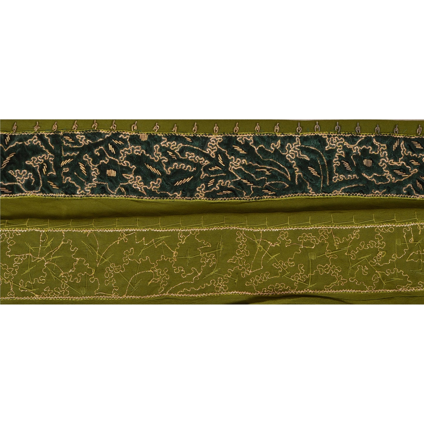 Sanskriti Vintage Sari Border Hand Embroidered 1 Yd Trim Sewing Green Craft Lace