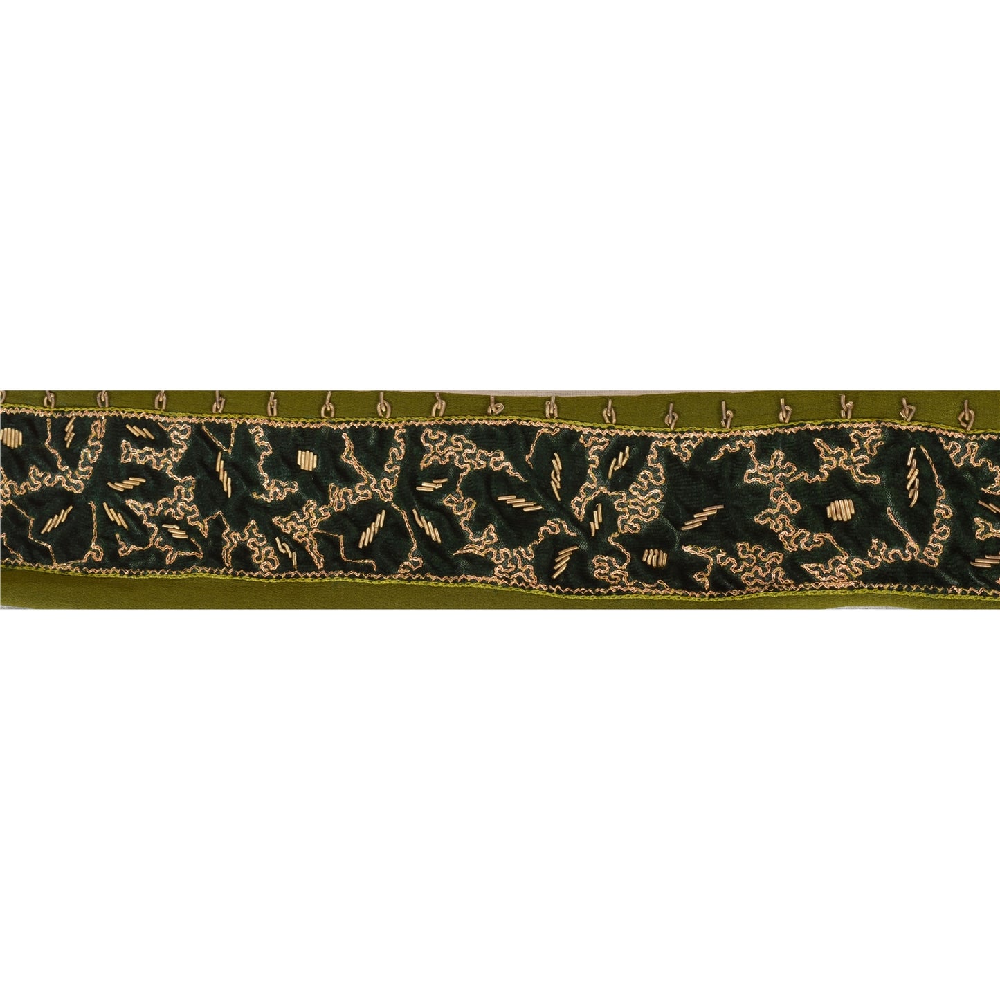 Sanskriti Vintage Sari Border Hand Embroidered 1 Yd Trim Sewing Green Craft Lace