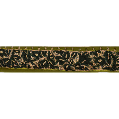 Sanskriti Vintage Sari Border Hand Embroidered 1 Yd Trim Sewing Green Craft Lace