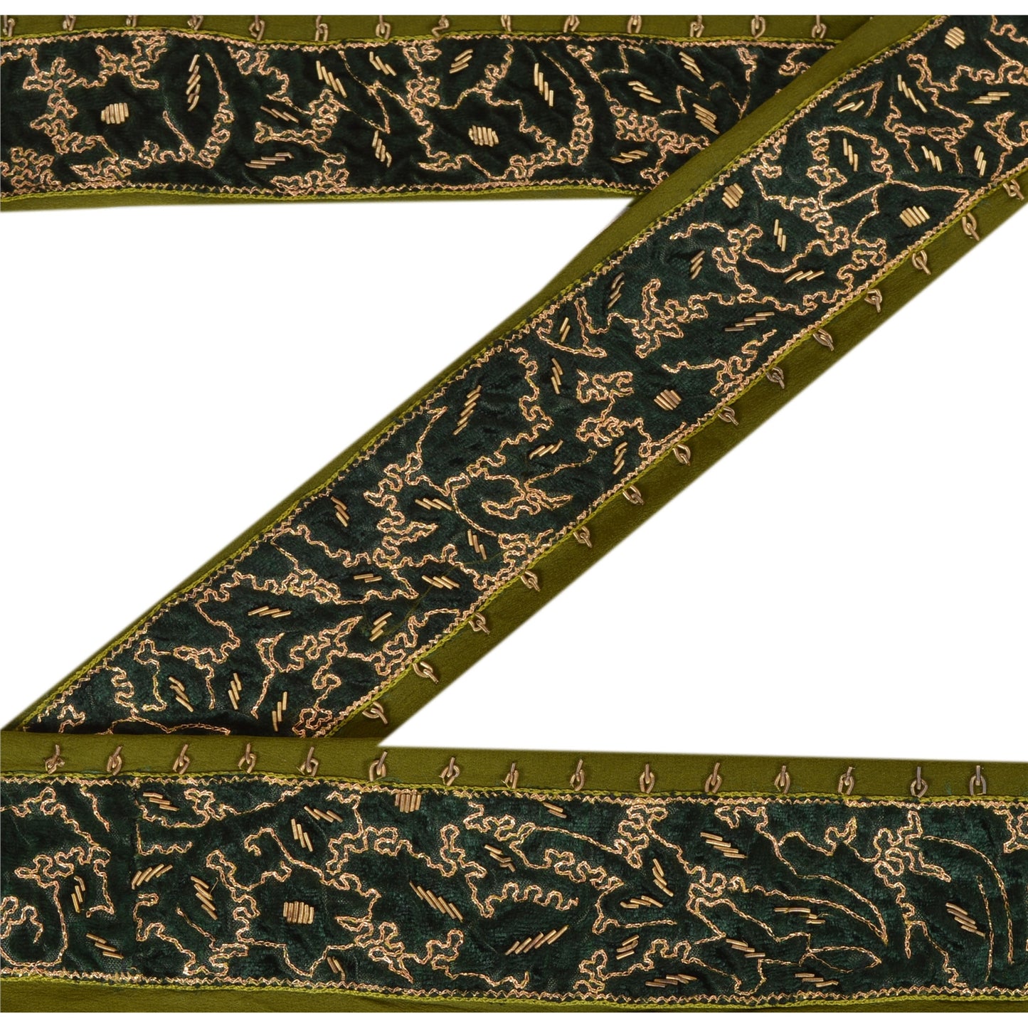 Sanskriti Vintage Sari Border Hand Embroidered 1 Yd Trim Sewing Green Craft Lace