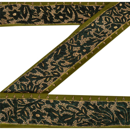 Sanskriti Vintage Sari Border Hand Embroidered 1 Yd Trim Sewing Green Craft Lace