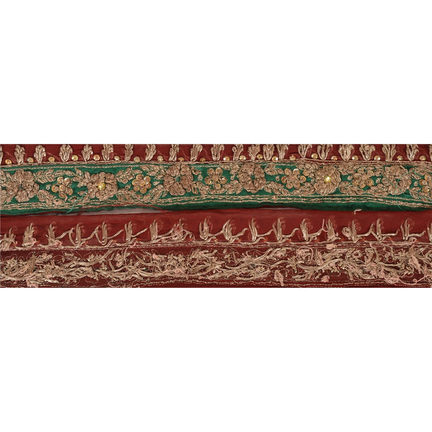 Sanskriti Vintage Sari Border Hand Beaded 1 Yd Indian Trim Ribbon Dark Red Lace