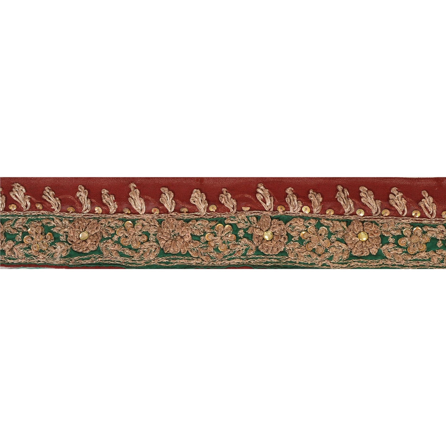 Sanskriti Vintage Sari Border Hand Beaded 1 Yd Indian Trim Ribbon Dark Red Lace