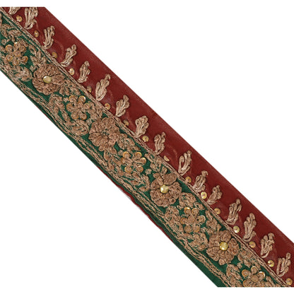 Sanskriti Vintage Sari Border Hand Beaded 1 Yd Indian Trim Ribbon Dark Red Lace