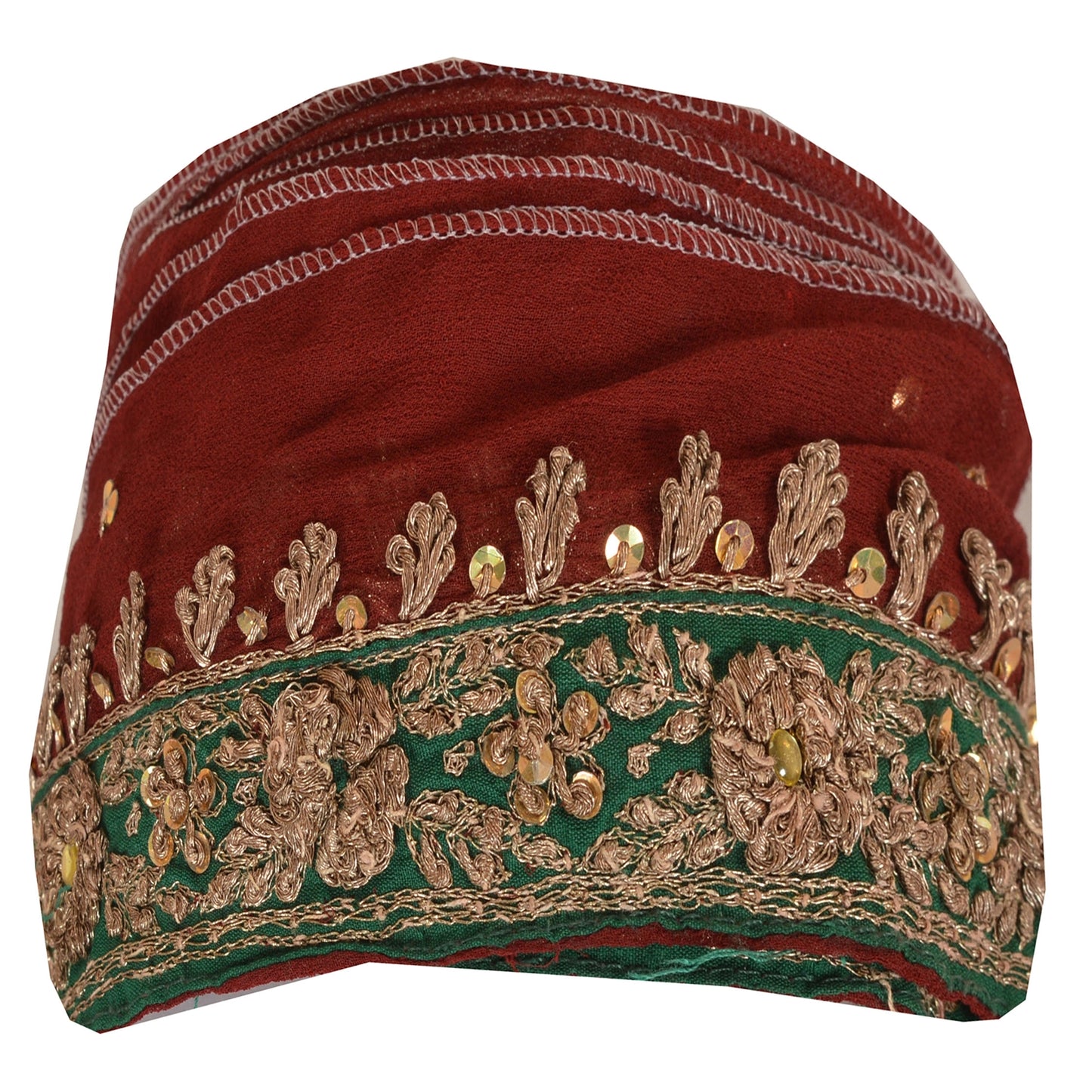 Sanskriti Vintage Sari Border Hand Beaded 1 Yd Indian Trim Ribbon Dark Red Lace