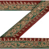 Sanskriti Vintage Sari Border Hand Beaded 1 Yd Indian Trim Ribbon Dark Red Lace
