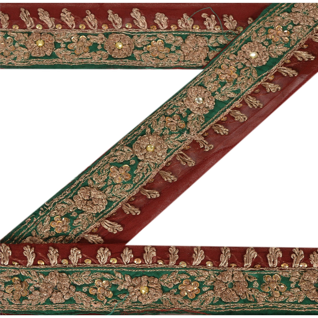 Sanskriti Vintage Sari Border Hand Beaded 1 Yd Indian Trim Ribbon Dark Red Lace