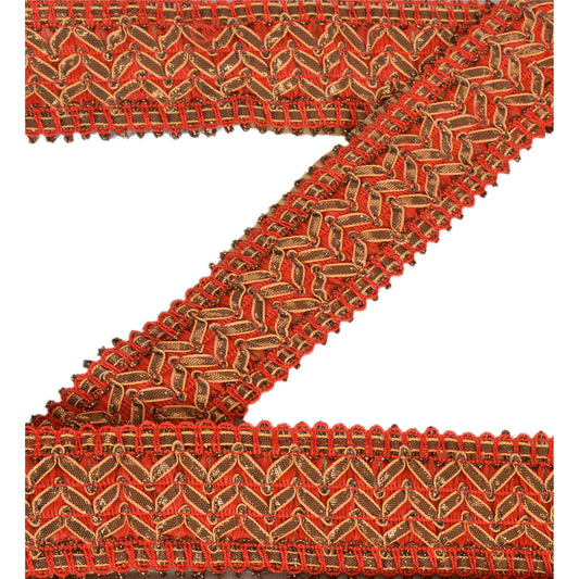 Sanskriti Vintage Sari Border Embroidered 1Yd Trim Sewing Brown Craft Decor Lace