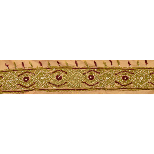 Sanskriti Vintage Sari Border Hand Beaded 1Yd Indian Trim Dã©Cor Ribbon Peach Lace