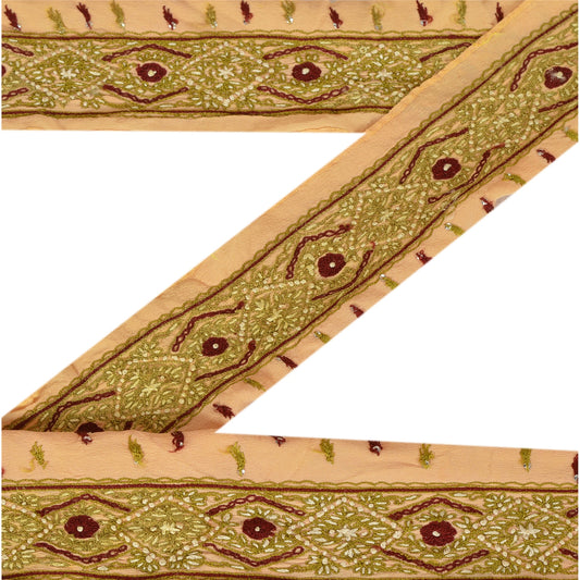 Sanskriti Vintage Sari Border Hand Beaded 1Yd Indian Trim Dã©Cor Ribbon Peach Lace
