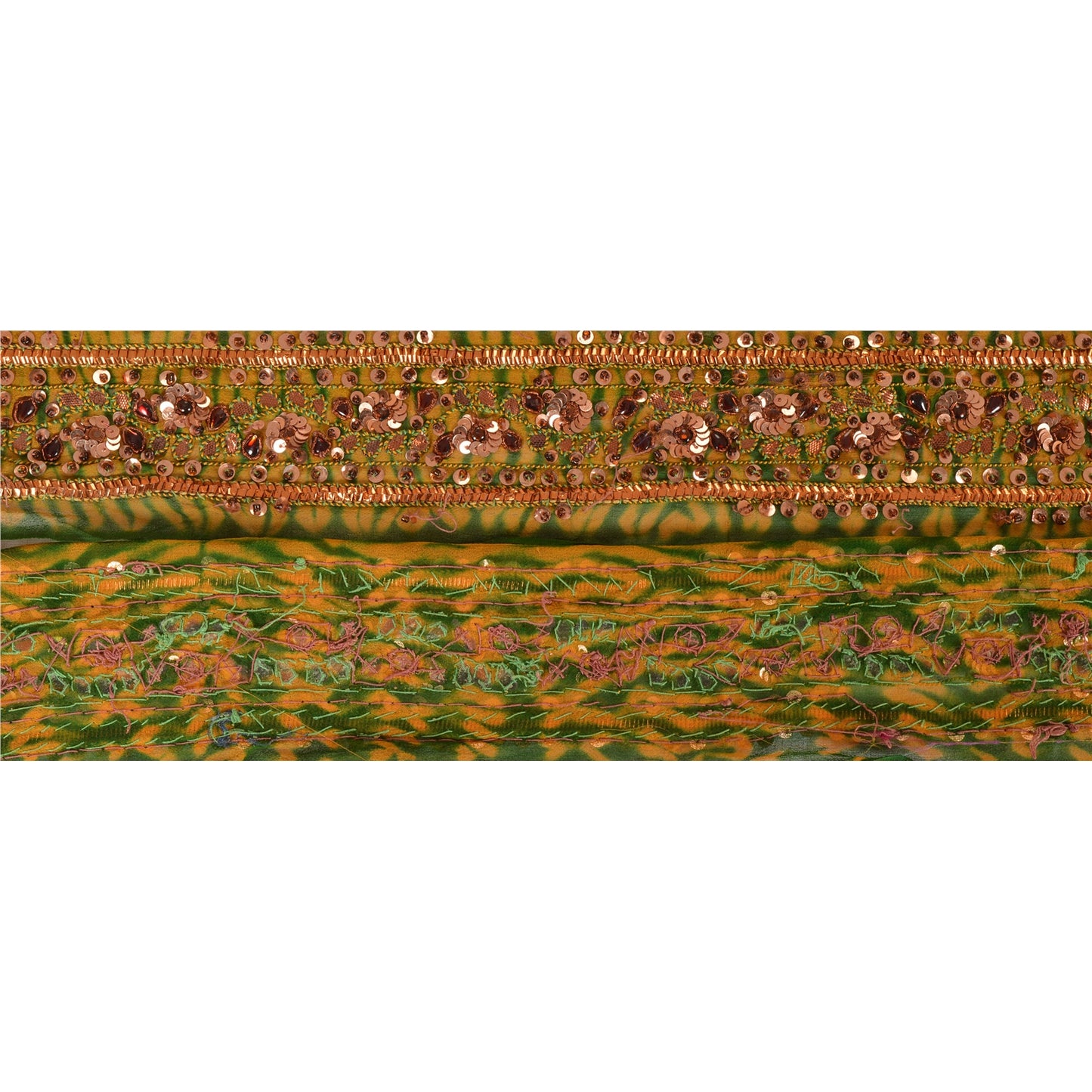 Sanskriti Vintage Sari Border Hand Beaded Leheria 1 Yd Trim Sewing Green Lace