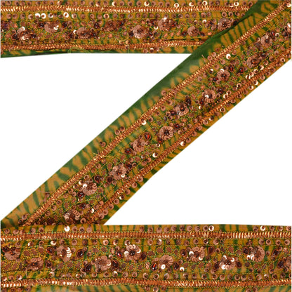 Sanskriti Vintage Sari Border Hand Beaded Leheria 1 Yd Trim Sewing Green Lace