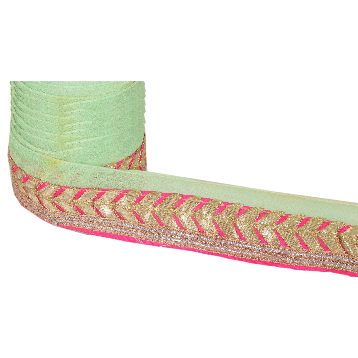 Sanskriti Vintage Sari Border Embroidered 1 Yd Trim Sewing Green Craft Gota Lace