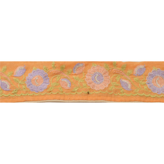 Sanskriti Vintage Saree Border Embroidered 1 Yard Trims Sewing Peach Decor Lace