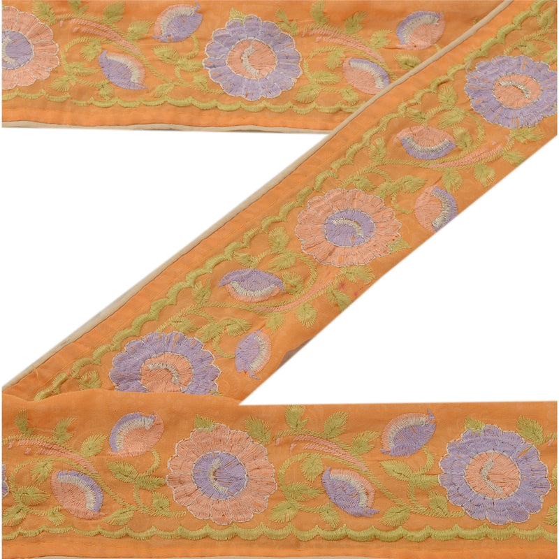 Sanskriti Vintage Saree Kant Broderet 1 Yard Kant Syning Fersken Dekor Blonde