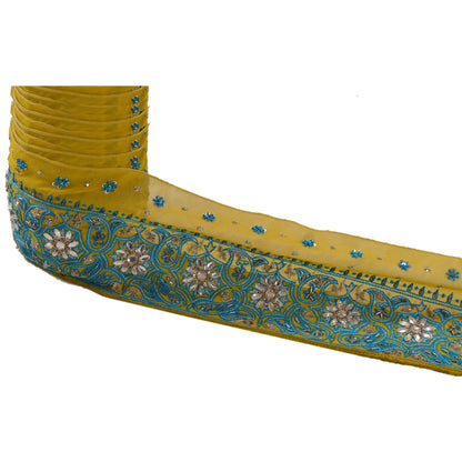 Sanskriti Vintage Sari Border Hand Beaded 1Yd Trim Sewing Green Rhinestone Lace