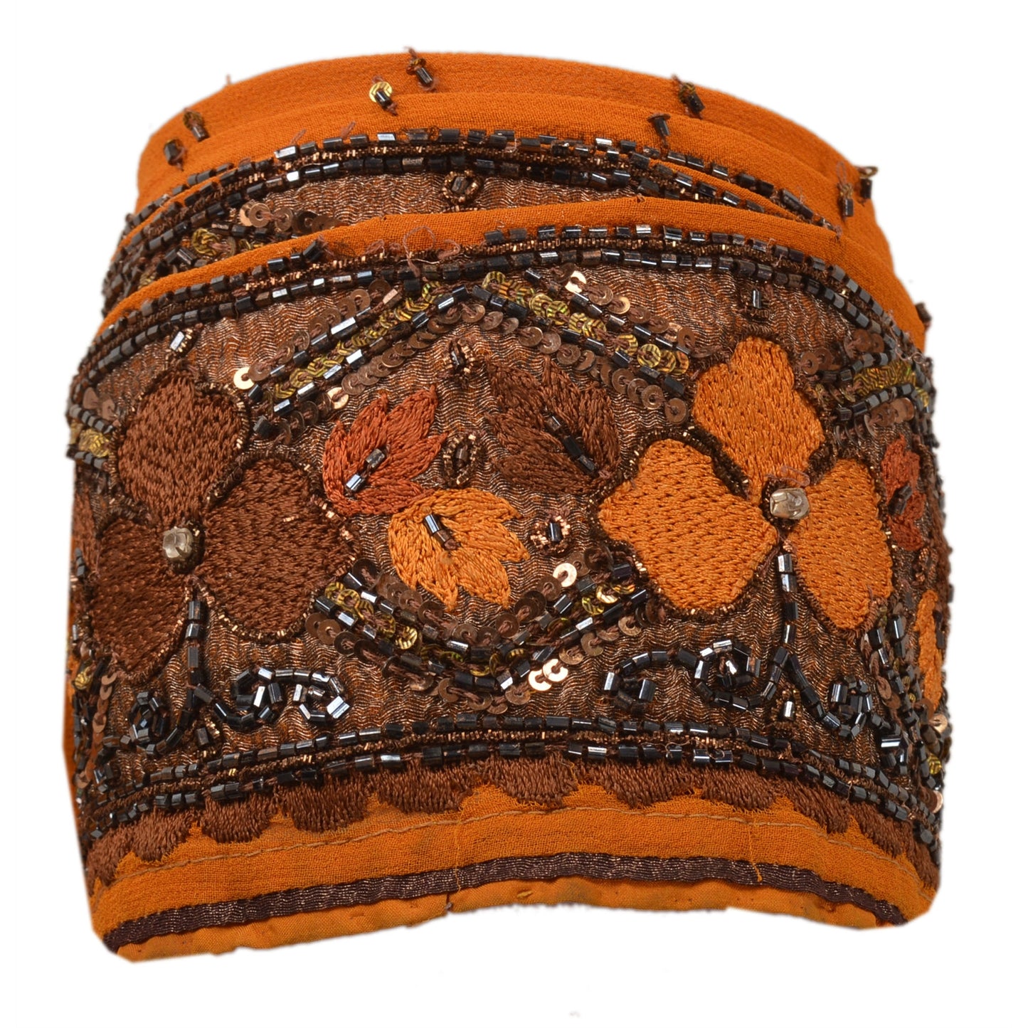 Sanskriti Vintage Sari Border Hand Beaded 1 Yd Indian Trim Sewing Orange Lace