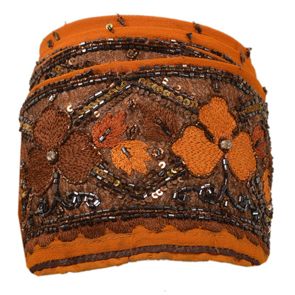 Sanskriti Vintage Sari Border Hand Beaded 1 Yd Indian Trim Sewing Orange Lace