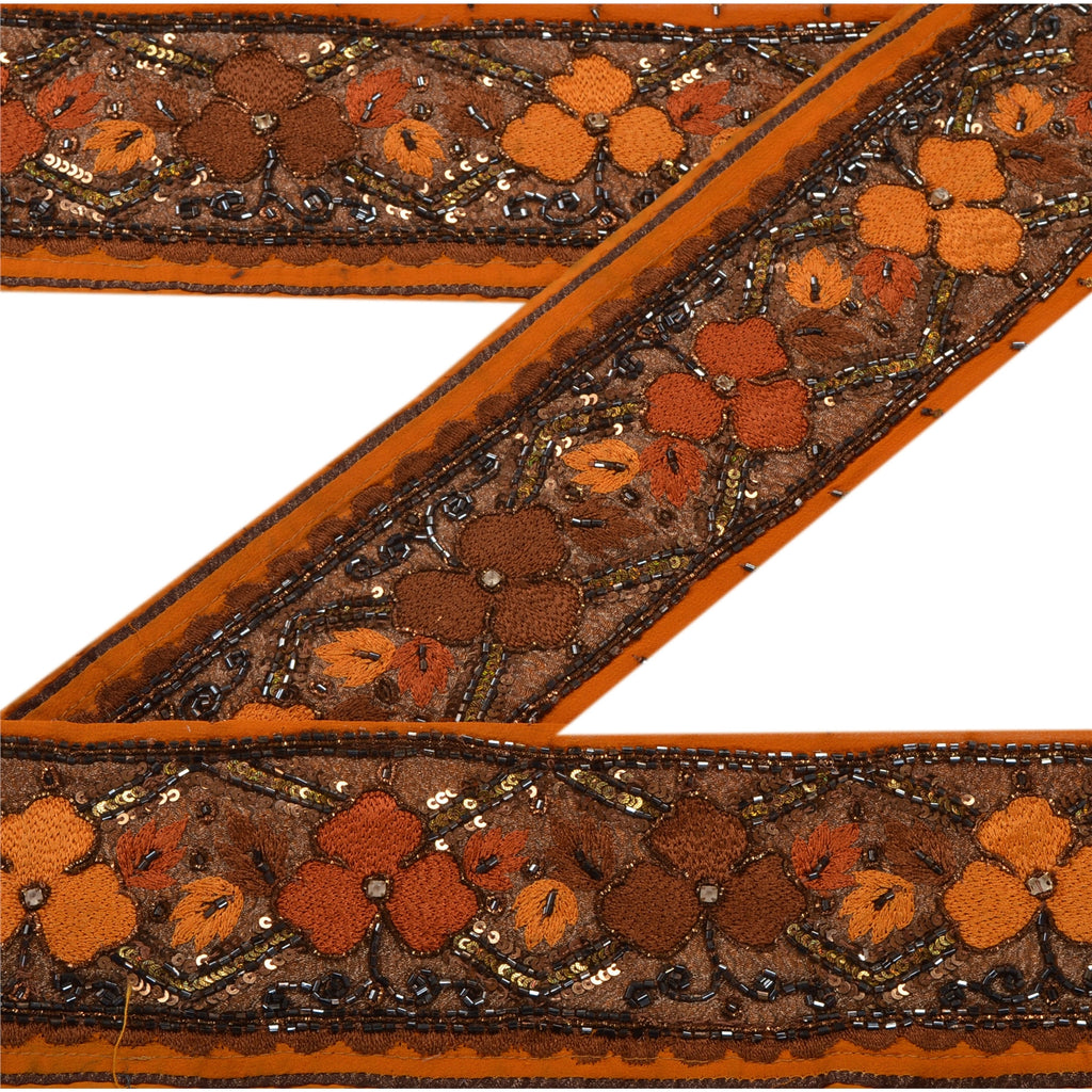 Sanskriti Vintage Sari Border Hand Beaded 1 Yd Indian Trim Sewing Orange Lace