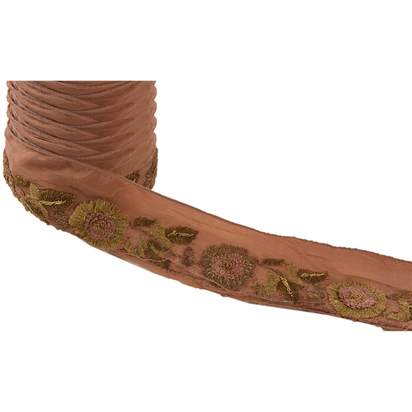 Sanskriti Vintage Sari Border Hand Embroidered 1Yd Indian Trim Ribbon Brown Lace