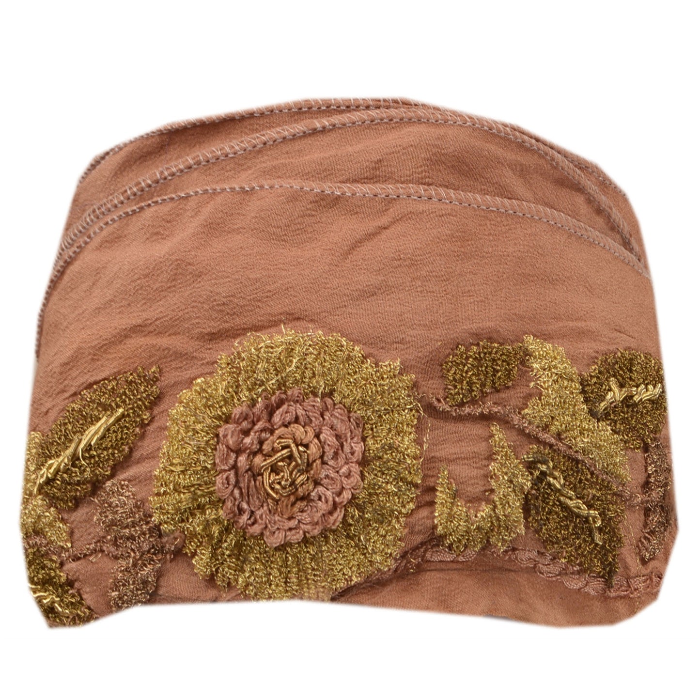 Sanskriti Vintage Sari Border Hand Embroidered 1Yd Indian Trim Ribbon Brown Lace