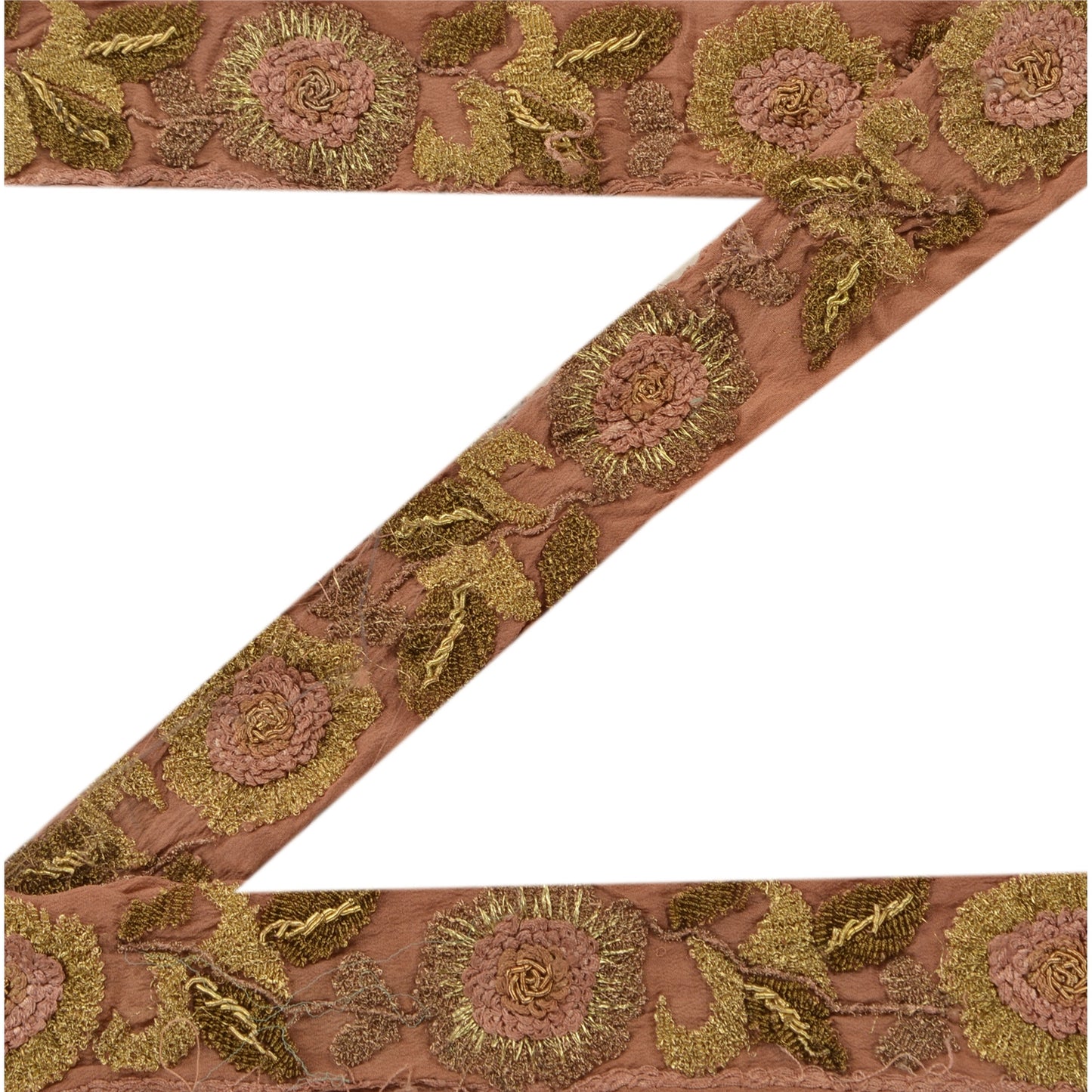 Sanskriti Vintage Sari Border Hand Embroidered 1Yd Indian Trim Ribbon Brown Lace