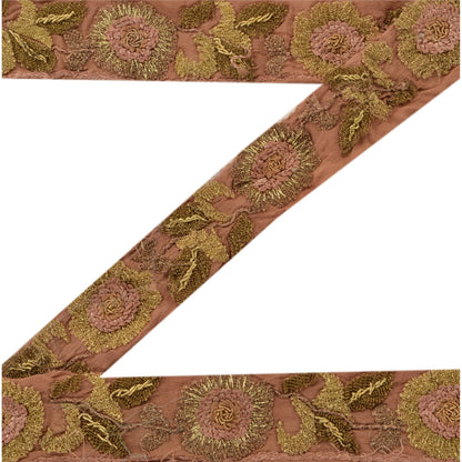 Sanskriti Vintage Sari Border Hand Embroidered 1Yd Indian Trim Ribbon Brown Lace