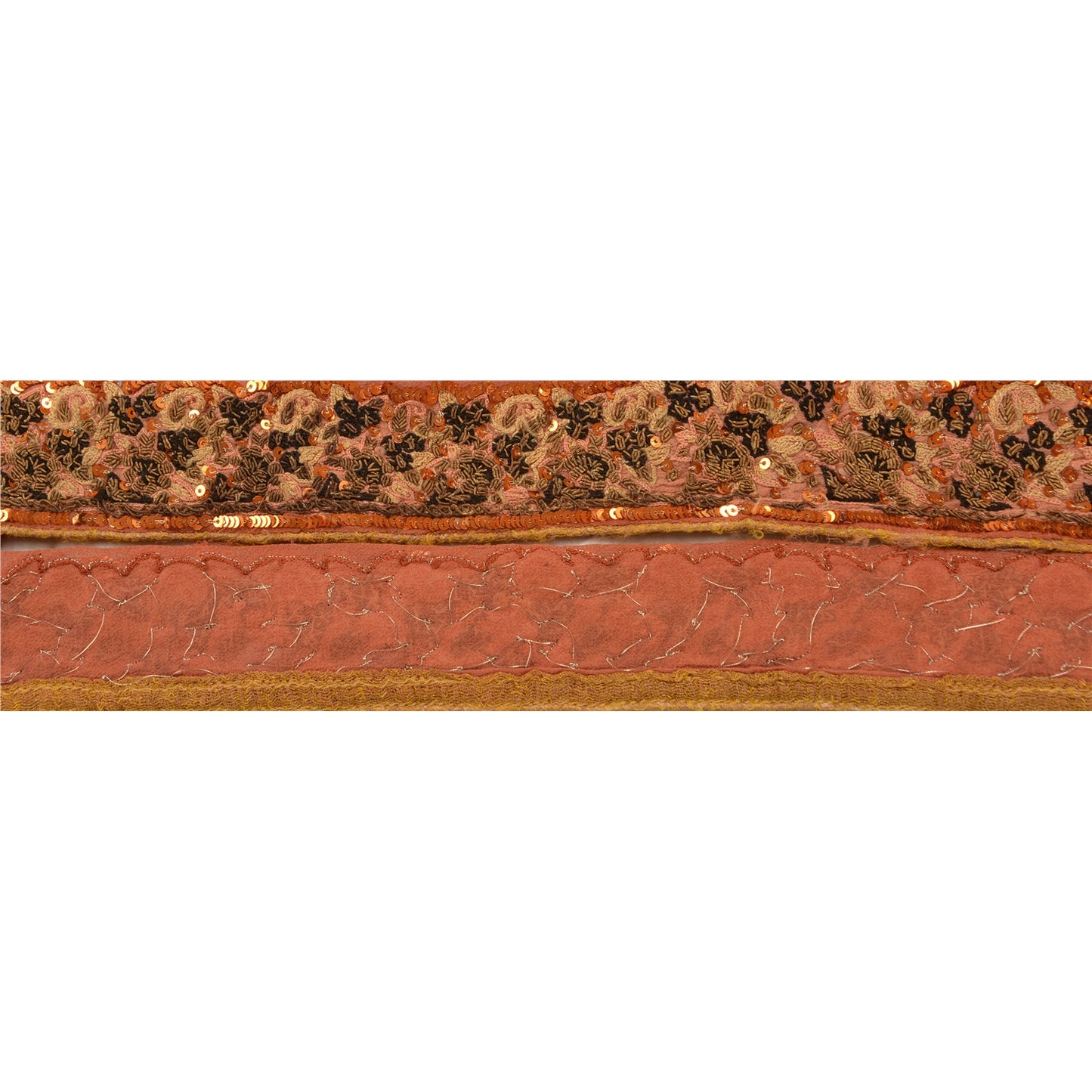 Sanskriti Vintage Sari Border Hand Beaded 1 Yd Trim Sewing Peach Craft Lace