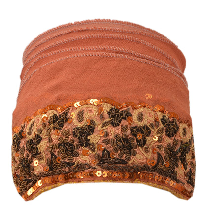 Sanskriti Vintage Sari Border Hand Beaded 1 Yd Trim Sewing Peach Craft Lace