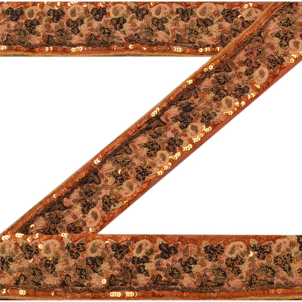 Sanskriti Vintage Sari Border Hand Beaded 1 Yd Trim Sewing Peach Craft Lace
