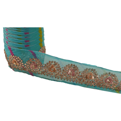 Sanskriti Vintage Sari Border Hand Beaded Bandhani 1 Yd Trim Sewing Blue Lace