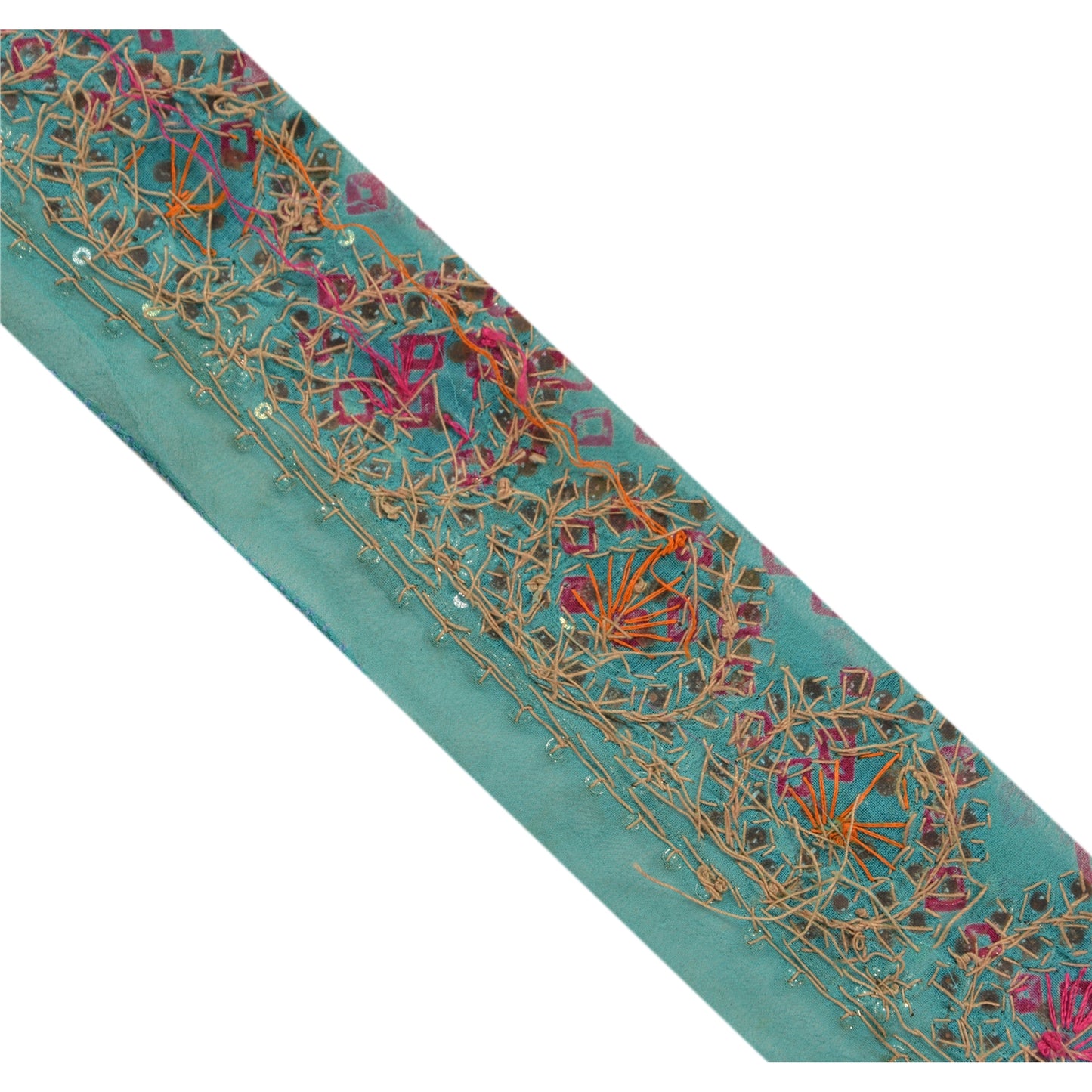 Sanskriti Vintage Sari Border Hand Beaded Bandhani 1 Yd Trim Sewing Blue Lace