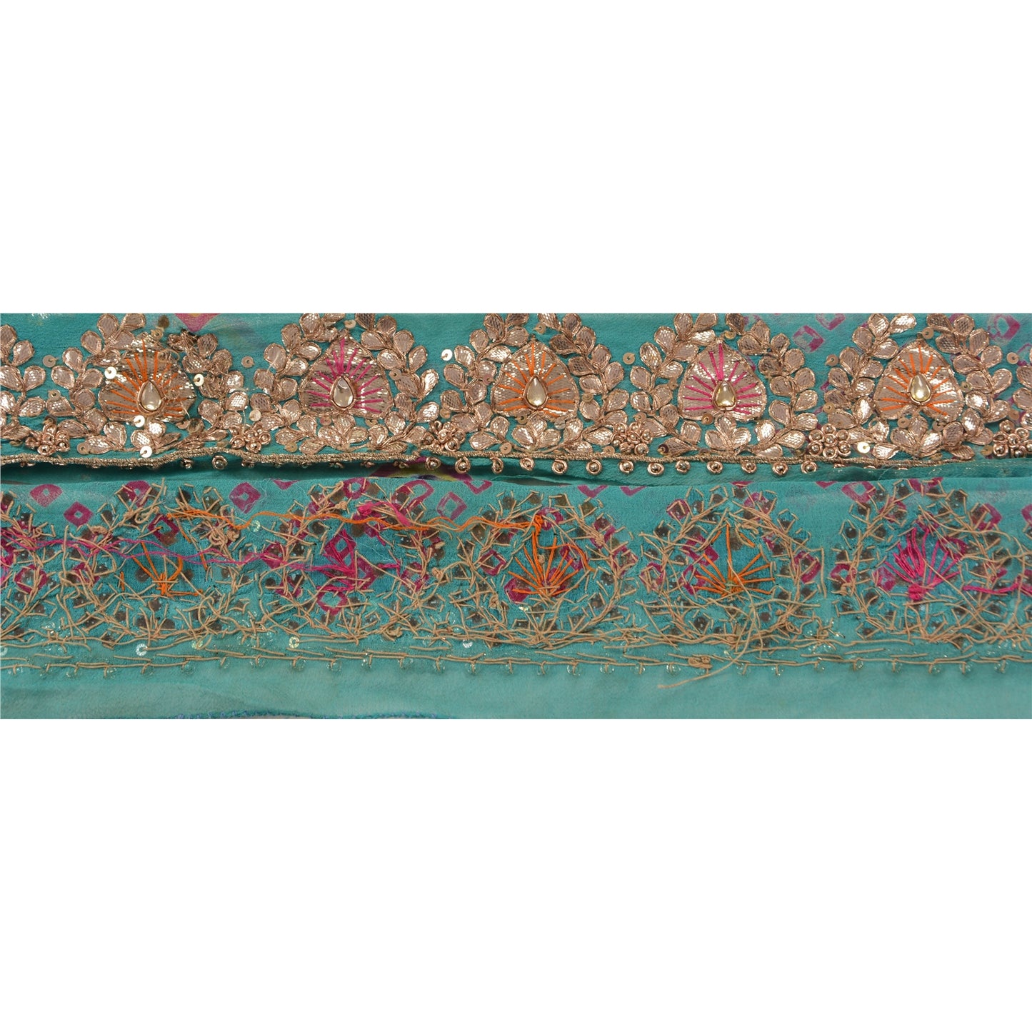 Sanskriti Vintage Sari Border Hand Beaded Bandhani 1 Yd Trim Sewing Blue Lace