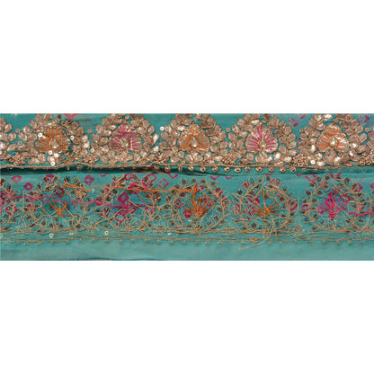 Sanskriti Vintage Sari Border Hand Beaded Bandhani 1 Yd Trim Sewing Blue Lace