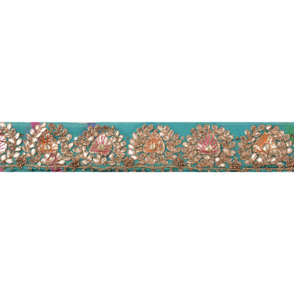 Sanskriti Vintage Sari Border Hand Beaded Bandhani 1 Yd Trim Sewing Blue Lace