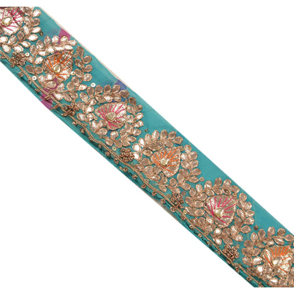 Sanskriti Vintage Sari Border Hand Beaded Bandhani 1 Yd Trim Sewing Blue Lace