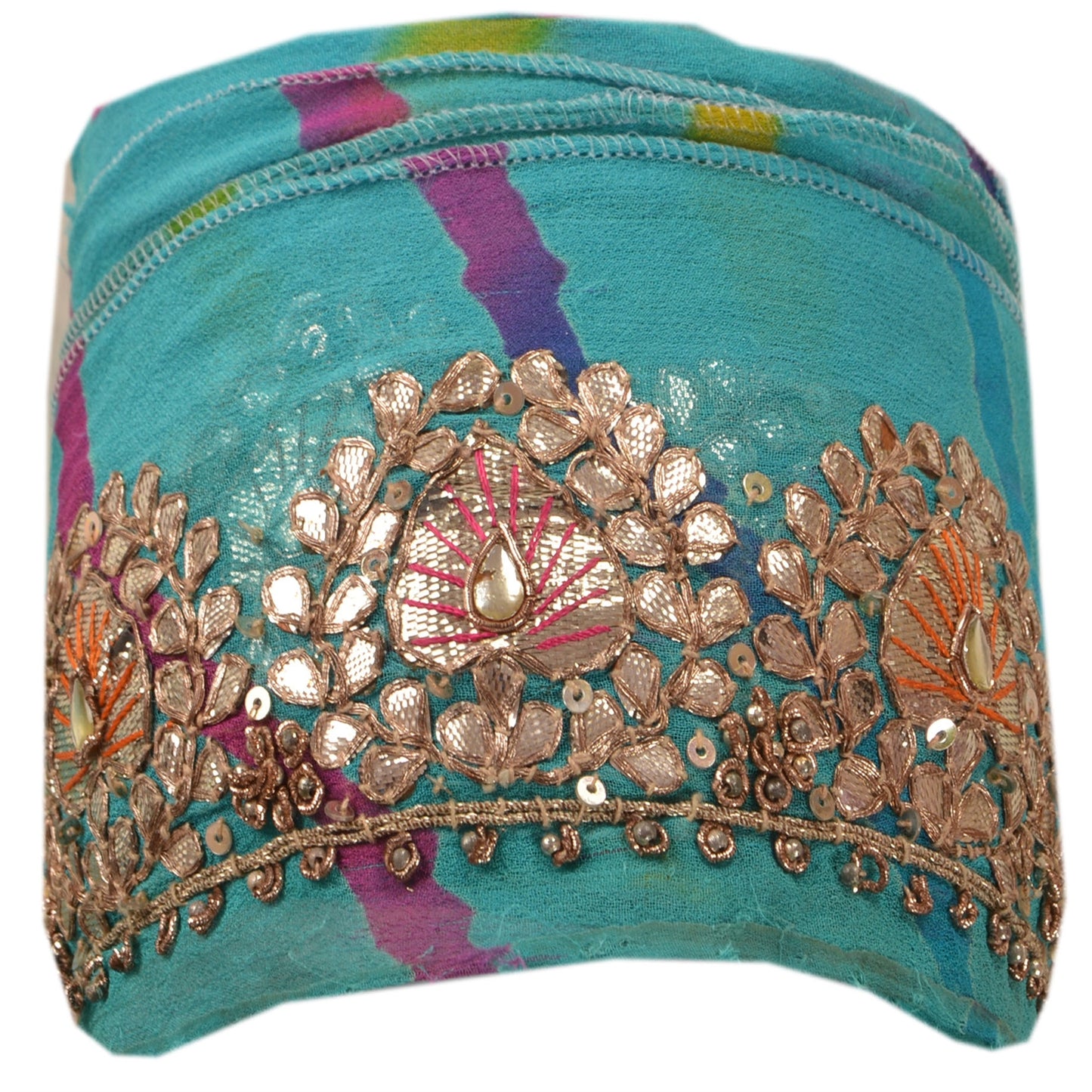 Sanskriti Vintage Sari Border Hand Beaded Bandhani 1 Yd Trim Sewing Blue Lace